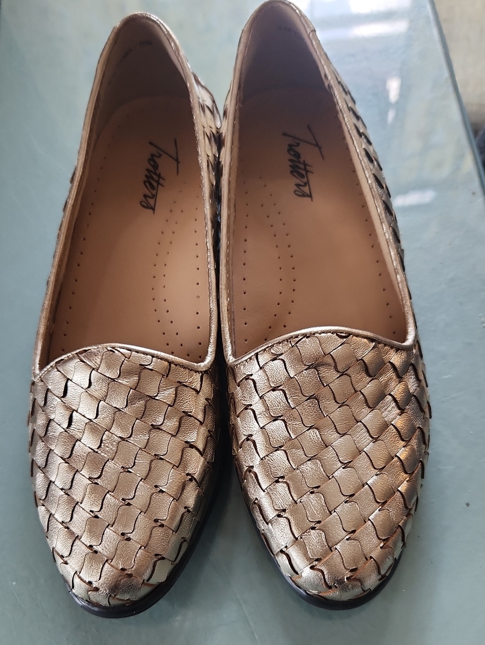 Trotters Metallic Woven Loafers - Gold